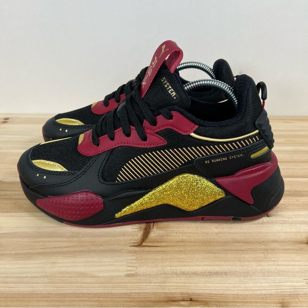 NEW Puma RS-X Glitz CC womens runnings shoes size 8 black red gold - Picture 3 of 10